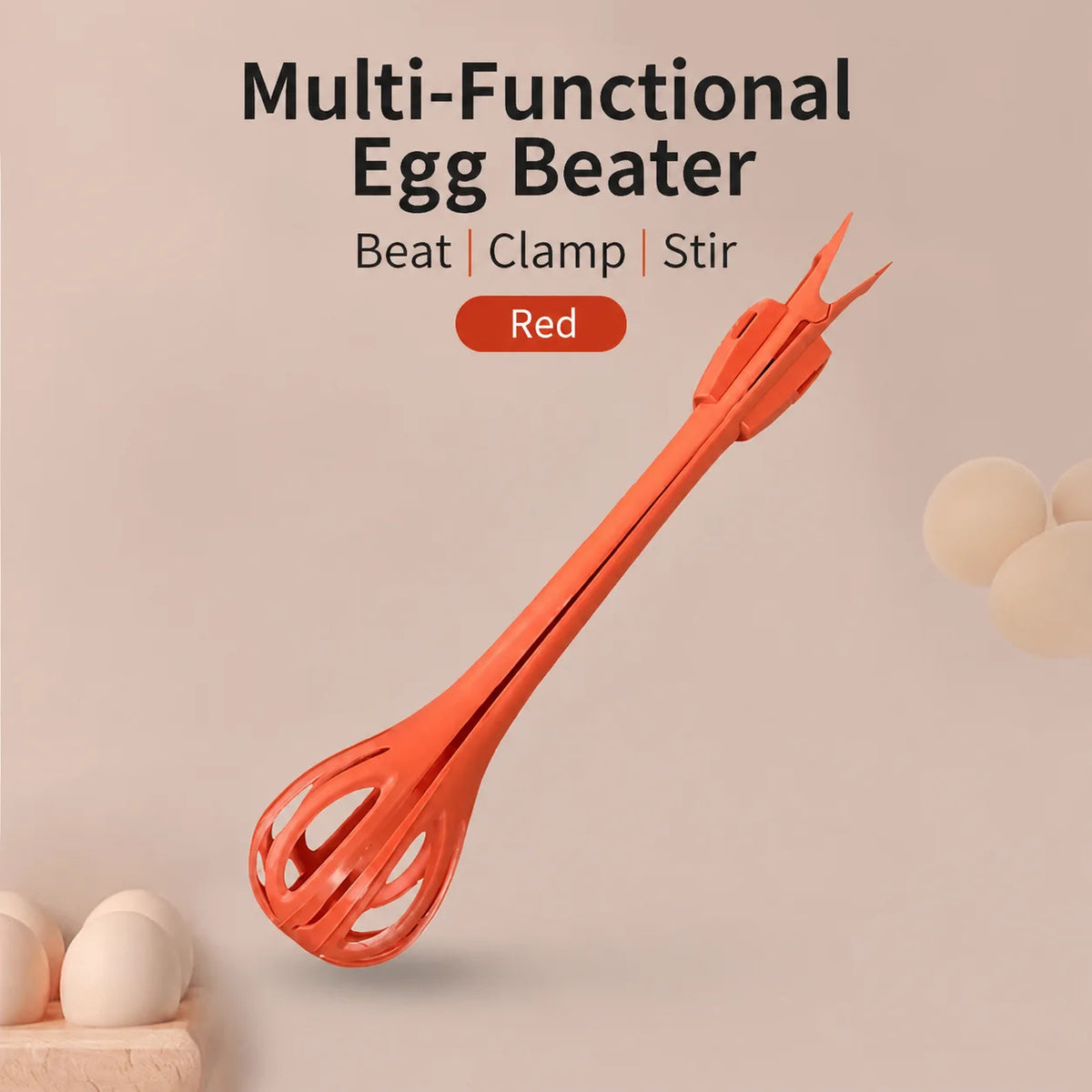 3 in 1 Multifunctional Egg Beater Whisk, Manual Baking Tool with Food Clip and Noodle Clip