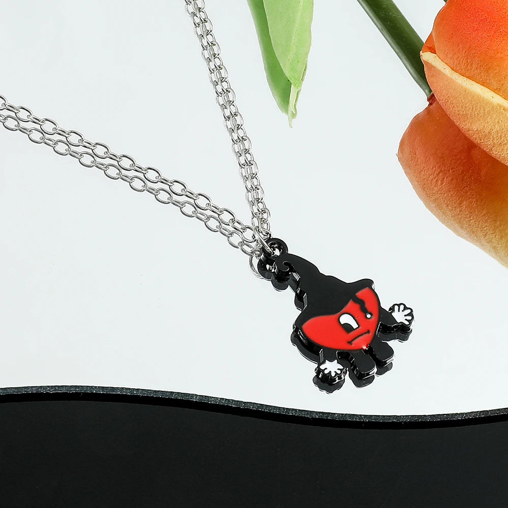 Trendy Bad Bunny cosplay heart pendant necklace, cute accessory, fan gift