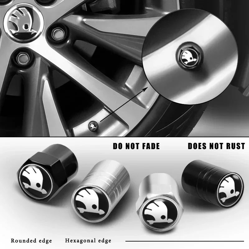 4PC Metal Car Badges Wheel Tire Valve Caps Covers Auto Accessories For Skoda S Kodiaq Octavia 2 3 Yeti Karoq Rapid Fabia VII VRS