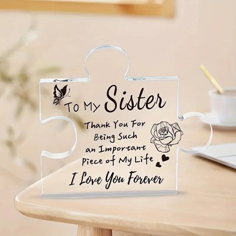 1pc, Sister Gifts From Sister, Birthday Gifts For Sister, Sisters Gifts Puzzle Block Engraved Acrylic Plaque, Christmas For Sist