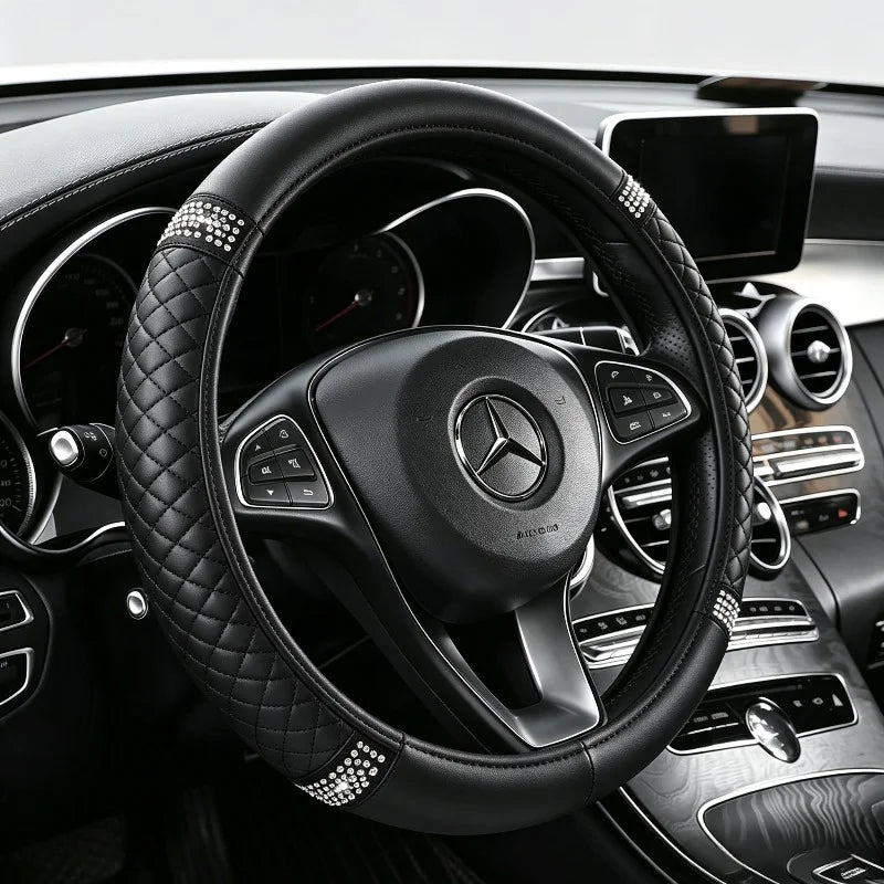 Napa Leather Perforated Patchwork Car Steering Wheel Cover, Non-slip, Breathable, Universal 15 Inch (Approx. 38.1cm)