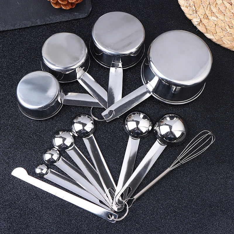 4/6/8Pcs Set Stainless Steel Measuring Spoon Cup With Scale Measuring Ruler Egg Beater Spoon Kitchen Baking Measuring Tool
