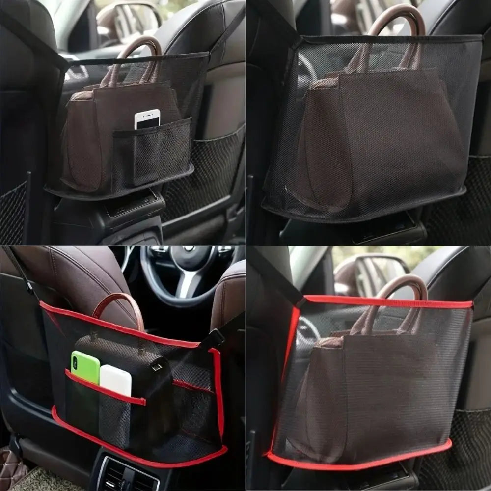 Large Capacity Car Seat Mesh Bag Convenient Hanging Mesh Storage Net Pocket Adjustable Spacious Handbag Purse Organizer Auto