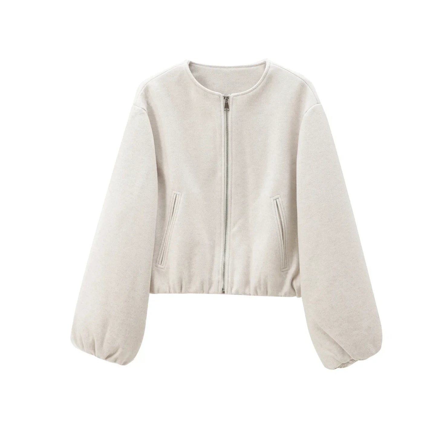 MUJER Red Cropped Bomber Jacket