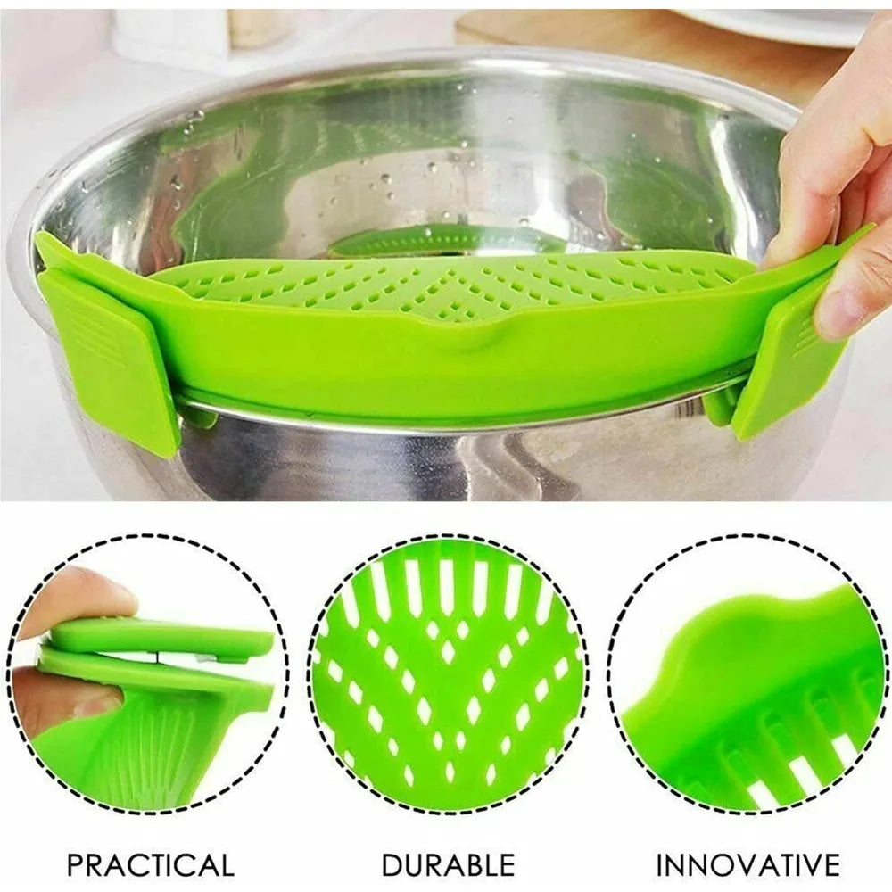 Clip on Strainer, Pot Strainer for Pasta Meat Vegetables Fruit, Silicone Strainers - Fit All Pots Bowls Kitchen Accessories