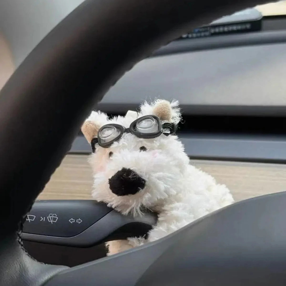 Plush Doll Puppy Car Interior Cute Bow Dog Steering Column Turn Signal Wiper Rod Decorative Accessories for Tesla Benz