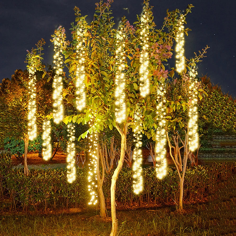 Creative 3 IN1 360LED Christmas Garland Meteor Shower String Light Outdoor Waterproof Icicle Fairy Lights for Holiday Tree Decor