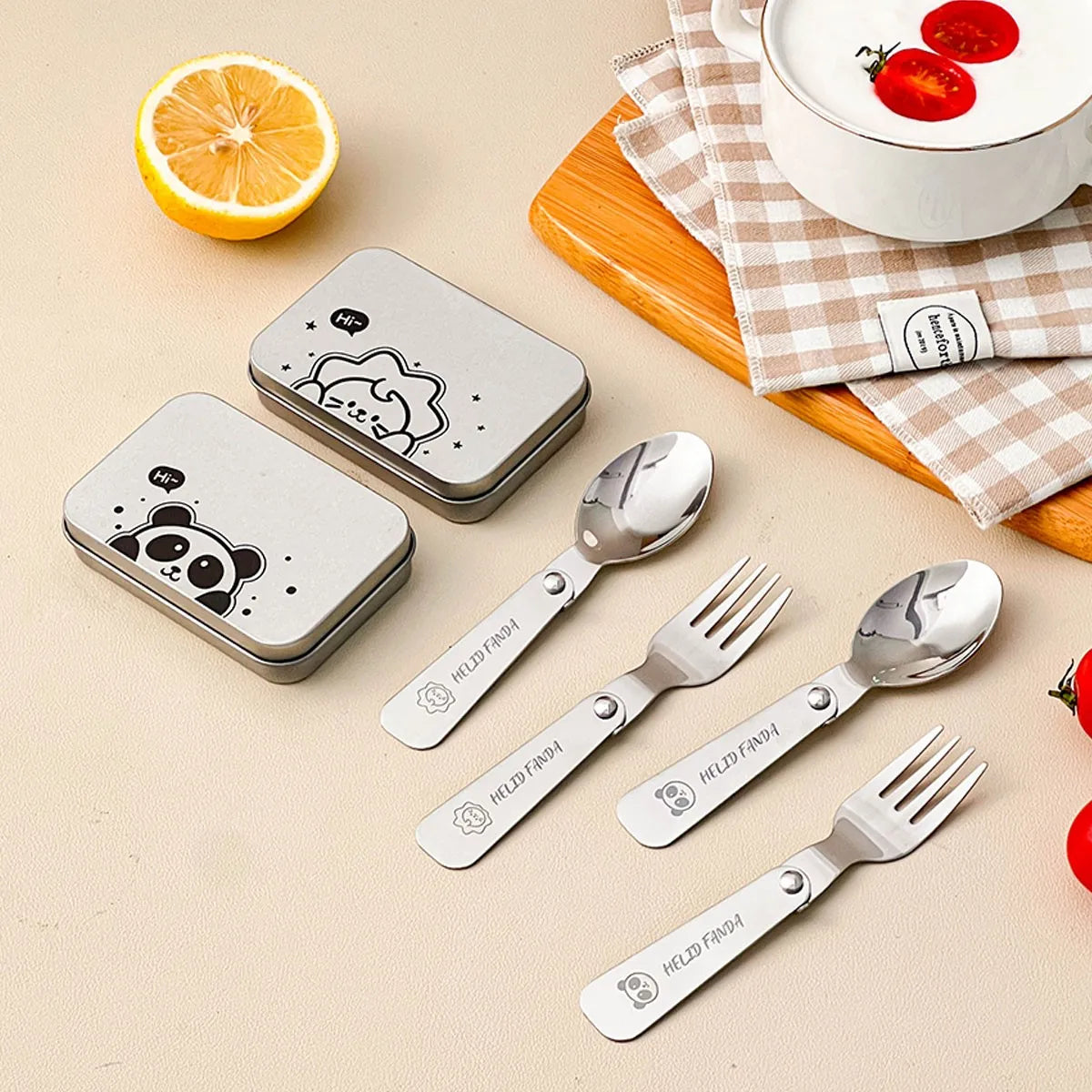 304 Stainless Steel Folding Spoon and Fork Set Portable Travel Cutlery with Case Reusable Kitchen Utensils for Camping Picnic