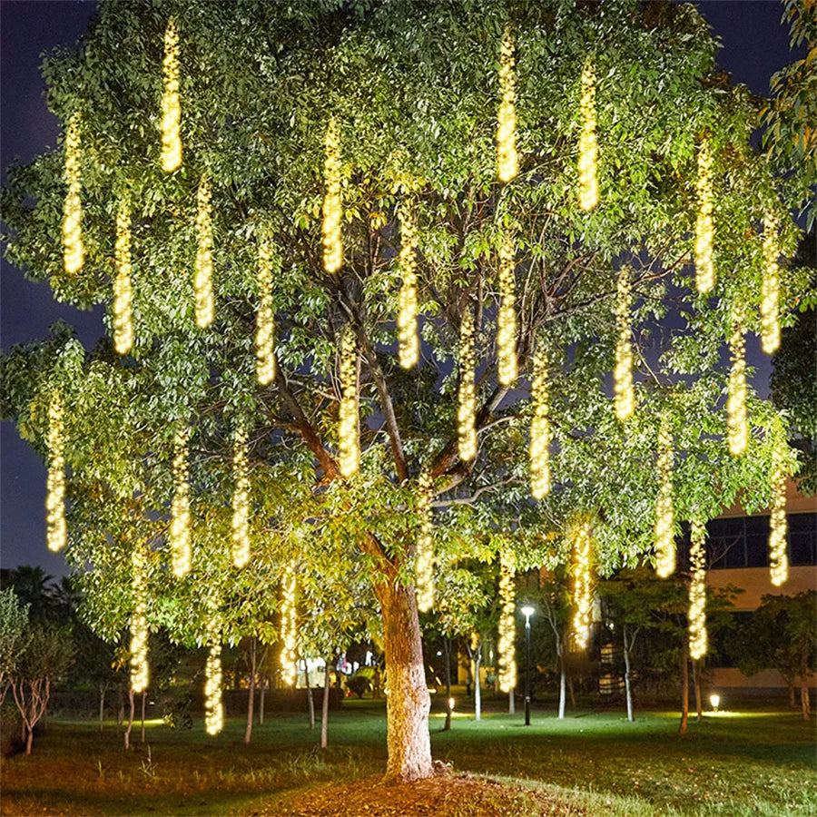 Creative 3 IN1 360LED Christmas Garland Meteor Shower String Light Outdoor Waterproof Icicle Fairy Lights for Holiday Tree Decor