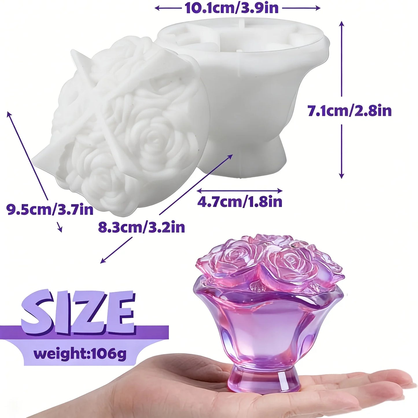 Set of hand-held rose jar molds with LIDS
