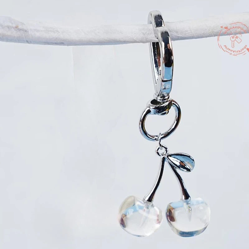 Cute Exquisite Stereo Transparent Simulated Fruit Red Little Cherry Resin Keychain for Women Bag Pendant Jewelry Accessory Gifts