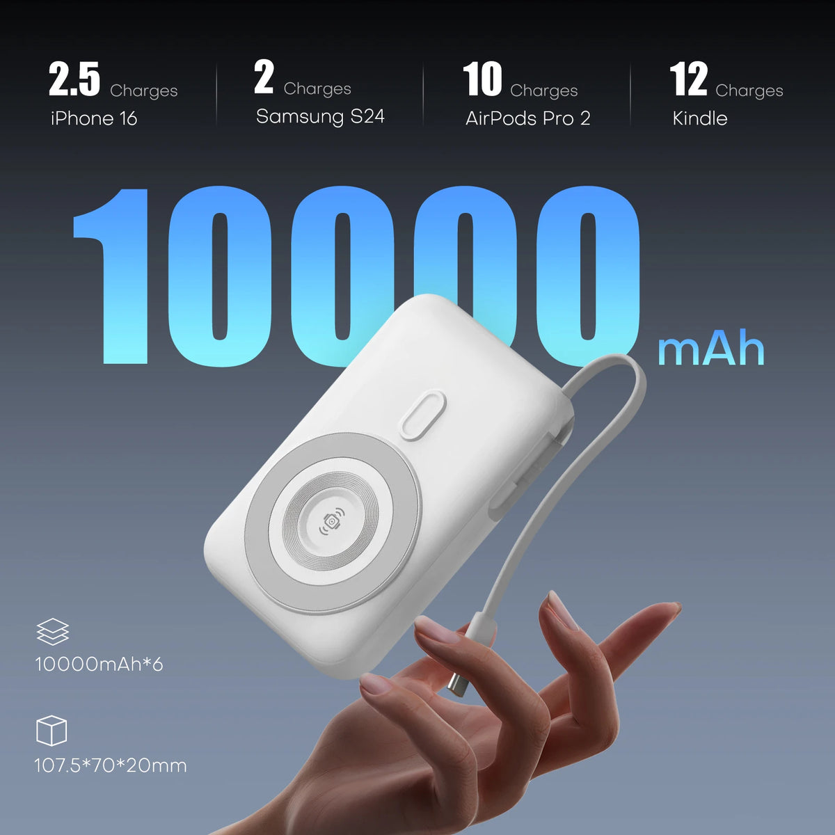 Domars Portable Power Banks with 6x10000mAh PD 22.5W Magnetic Wireless Fast Charging Station Built-in Type-C Cables With CCC