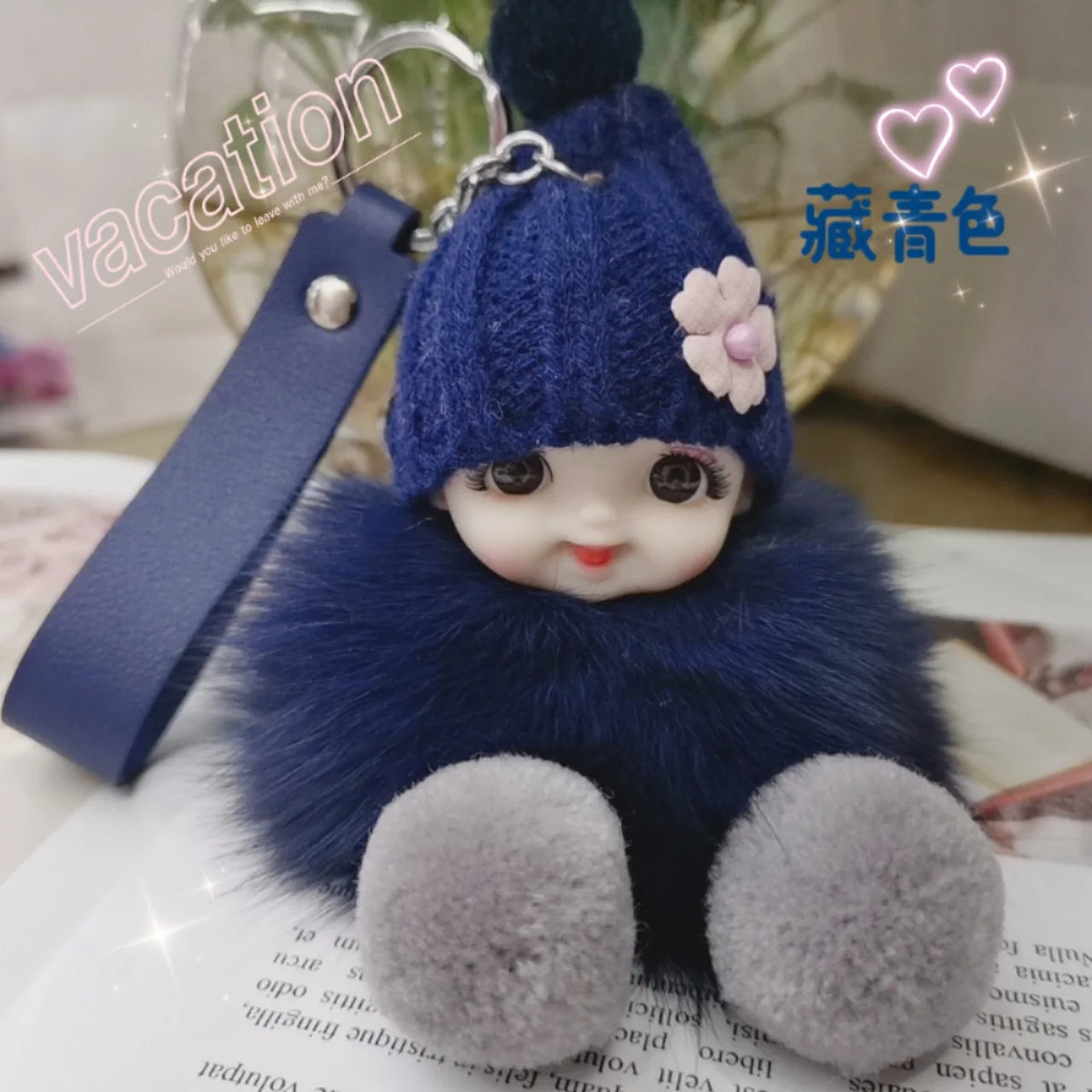 Pompom Sleeping Doll Keychain Cute Fluffy Plush Doll Keychains Women Girl Bags Keyrings Cars Key Ring  Gift Charming  Decoration