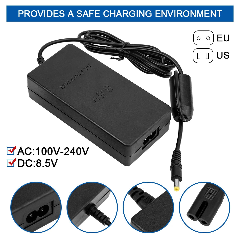 NEW EU US Plug Power Supply For PS2 Replacement AC Adapter Charger Cable Cord 100‑240V DC 8.5V for PS2 Slim 70000 Console