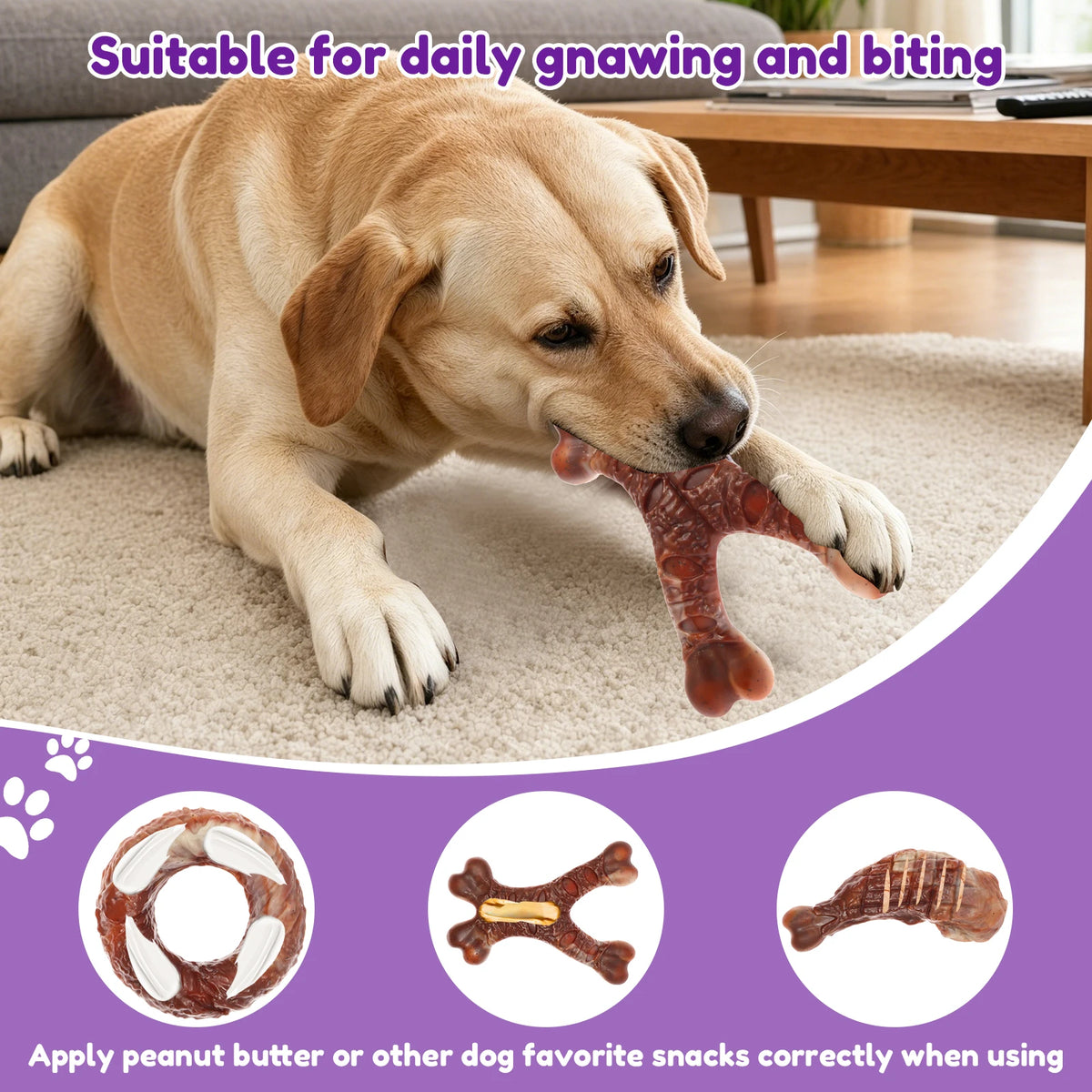 Indestructible Dog Chew Toy for Aggressive Chewers Durable Dog Teeth Cleaning Bacon Flavor Bones Chew Pet Toy