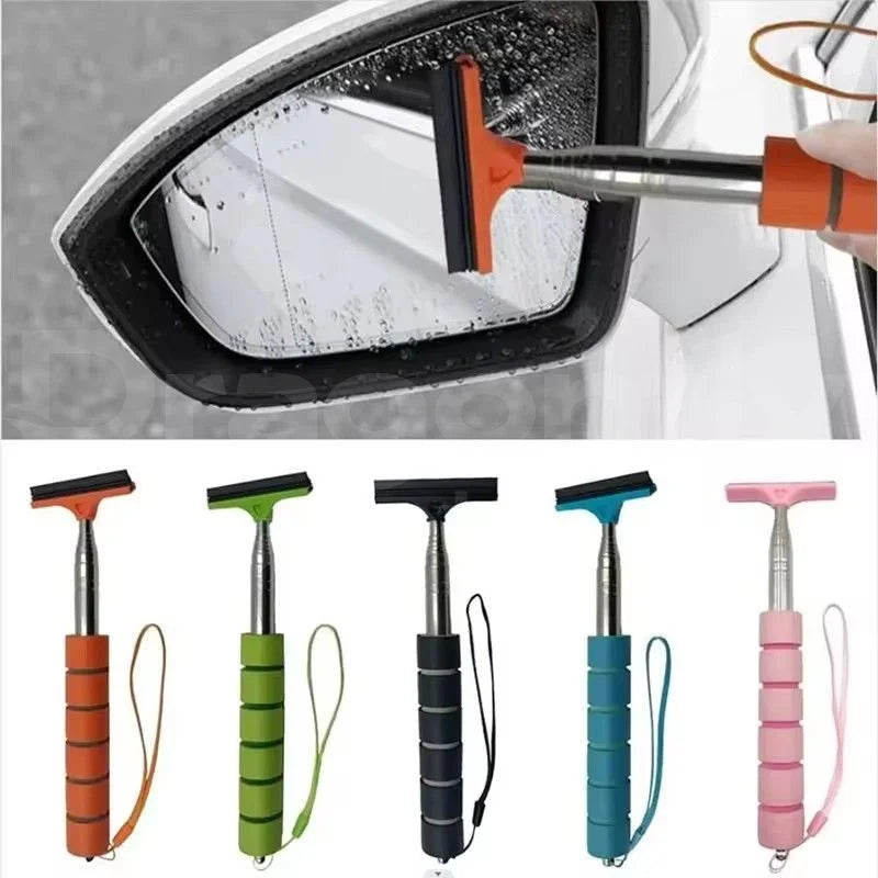 Car Rearview Mirror Wiper Stainless Steel Telescopic Retractable Layered Brush Head Auto Mirror Wash Cleaning Brush Wiper