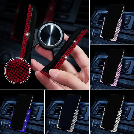 Bling Rhinestone Car Phone Holder Air Vent Gravity Auto-clamp Cell Phone Mount Luxury Crystal Car Navigation Bracket