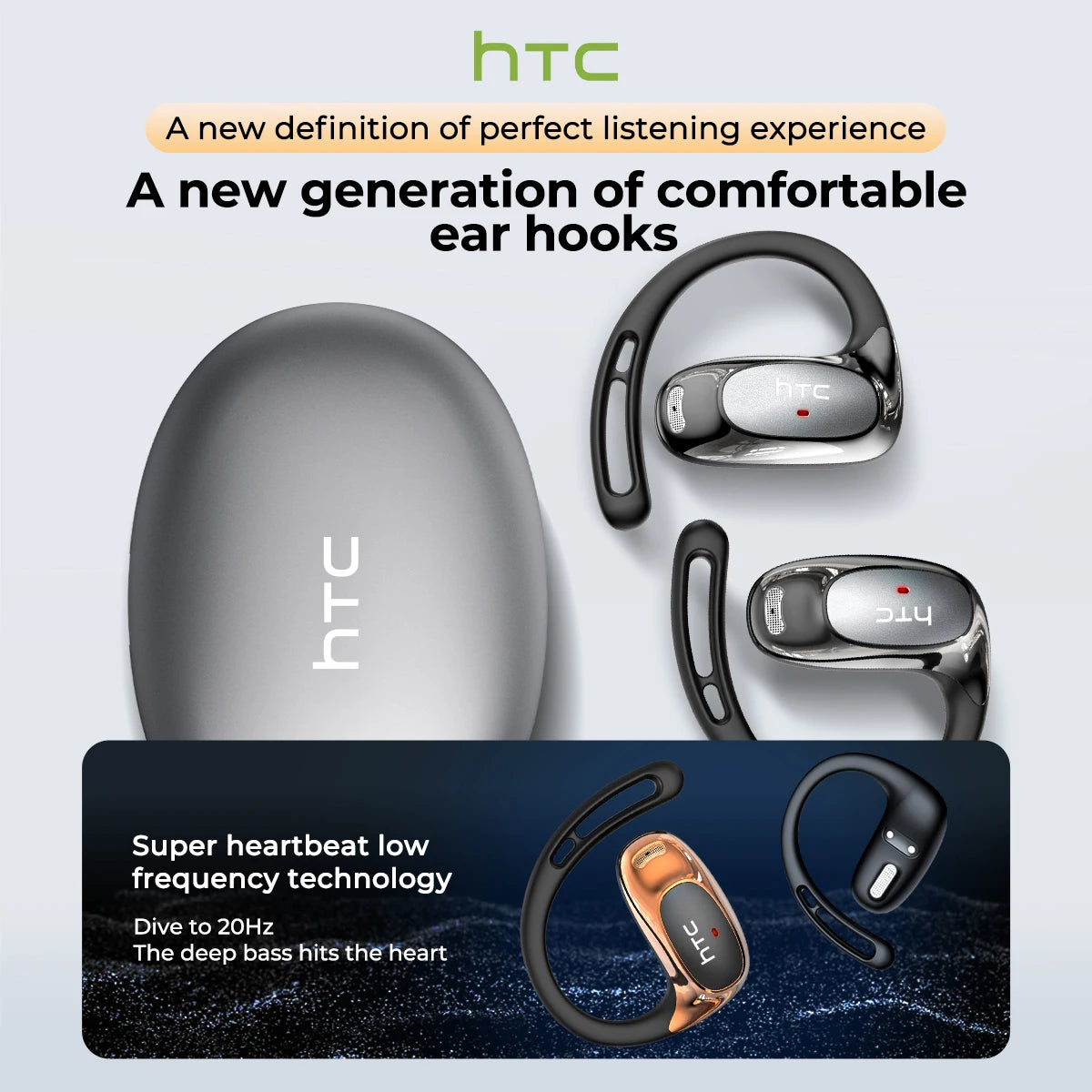 HTC NE35 Wireless Bluetooth Earphone AI Language Translation OWS Low Latency Earbuds Earhook Sports Music Headphone With Mic