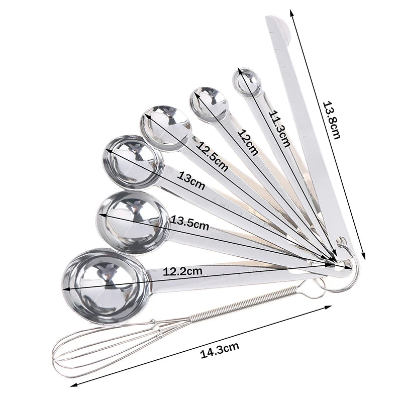 4/6/8Pcs Set Stainless Steel Measuring Spoon Cup With Scale Measuring Ruler Egg Beater Spoon Kitchen Baking Measuring Tool