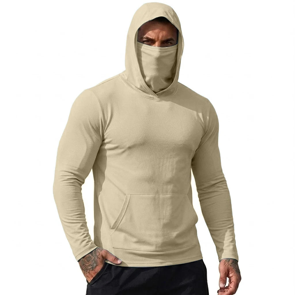 Mens Sun Protection Hooded Tee Quick Dry Long Sleeve Sweatshirt Lightweight Performance Top for Hiking Outdoor Sun Wear Tops
