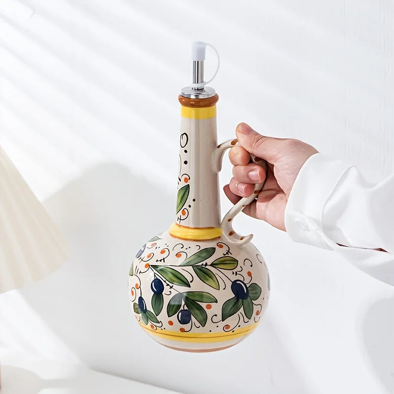 BPA-Free Olive Oil Dispenser Underglaze Embossed Ceramic Oil Vinegar Can Kitchen Accessories Storage Dispenser Container Bottle