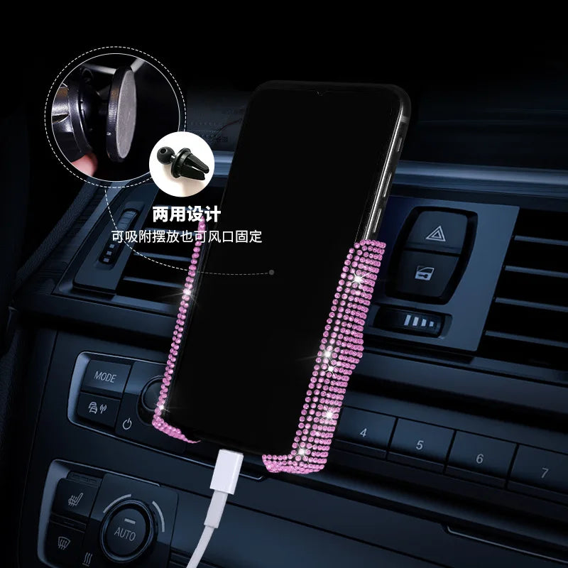 Bling Rhinestone Car Phone Holder Air Vent Gravity Auto-clamp Cell Phone Mount Luxury Crystal Car Navigation Bracket