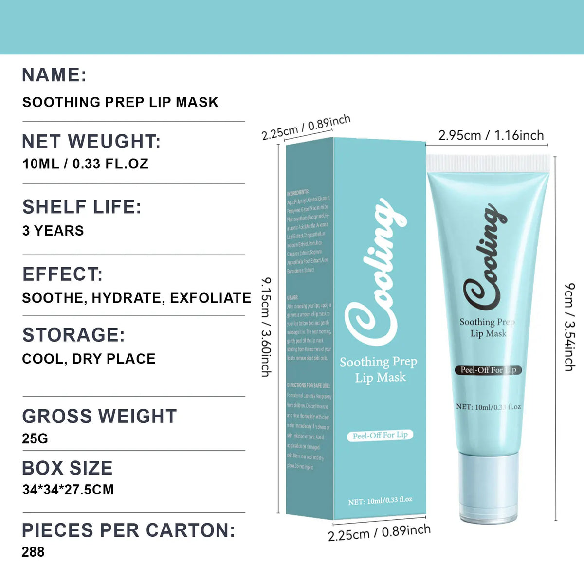 Soothing Prep Lip Mask- Cooling Peel-Off Lip Mask for Smoother Lip Prep ,Hydrating & Moisturizing Lips for Women, 10ml
