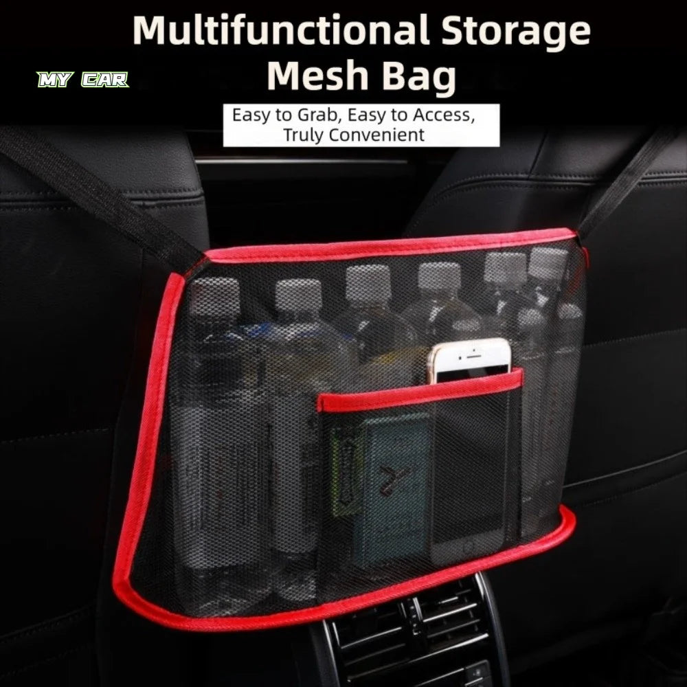 Large Capacity Car Seat Mesh Bag Convenient Hanging Mesh Storage Net Pocket Adjustable Spacious Handbag Purse Organizer Auto