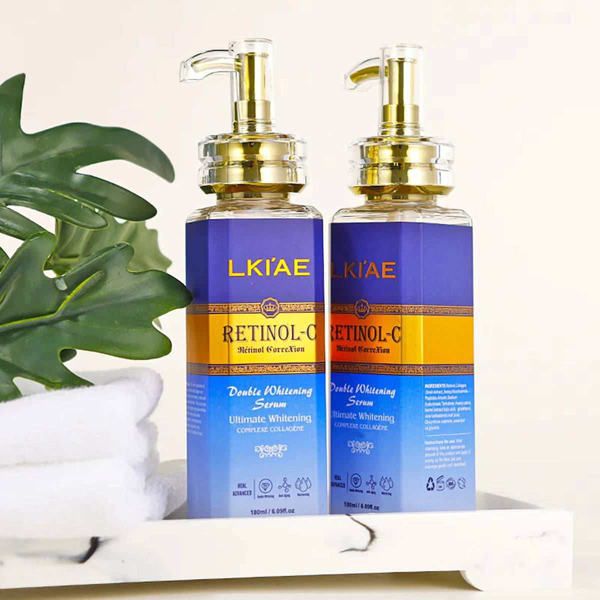 LKIAE Retinol Whitening Serum, Anti Dark Spots, with Collagen, Snail Extract, Improve Dull Uneven Skin Tone Essence, 180ml