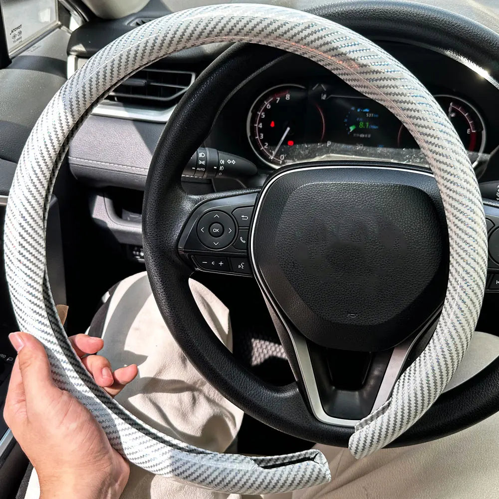 2025 New Universal Non-slip Luster Luxury Carbon Fiber Breathable Round Car Steering Wheel Cover Protector Auto Accessories