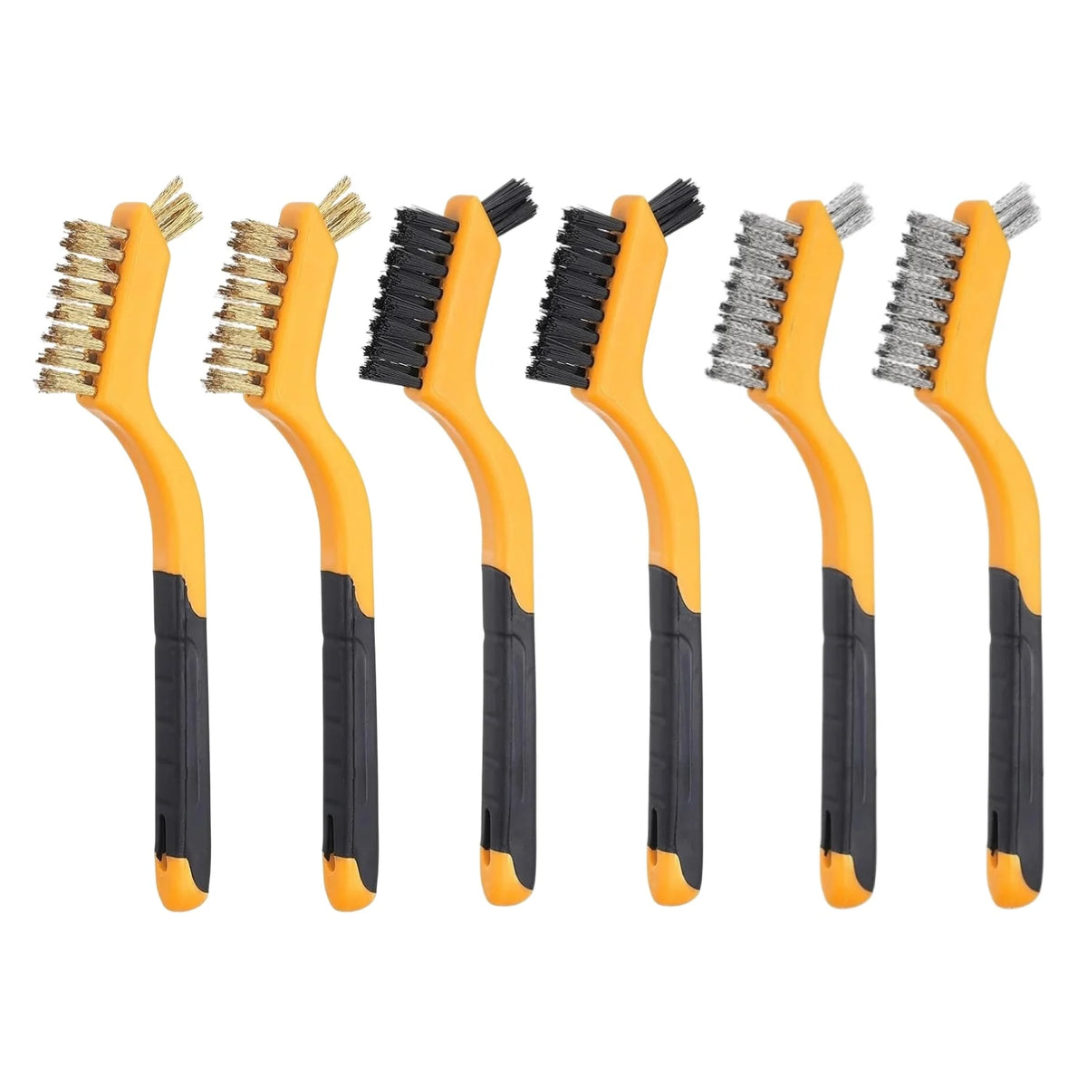 Wire Brush Set 6Pcs Nylon/Brass/Stainless Steel Bristles with Curved Handle Grip for Cleaning Rust Removal Dirt Paint Scrubbing