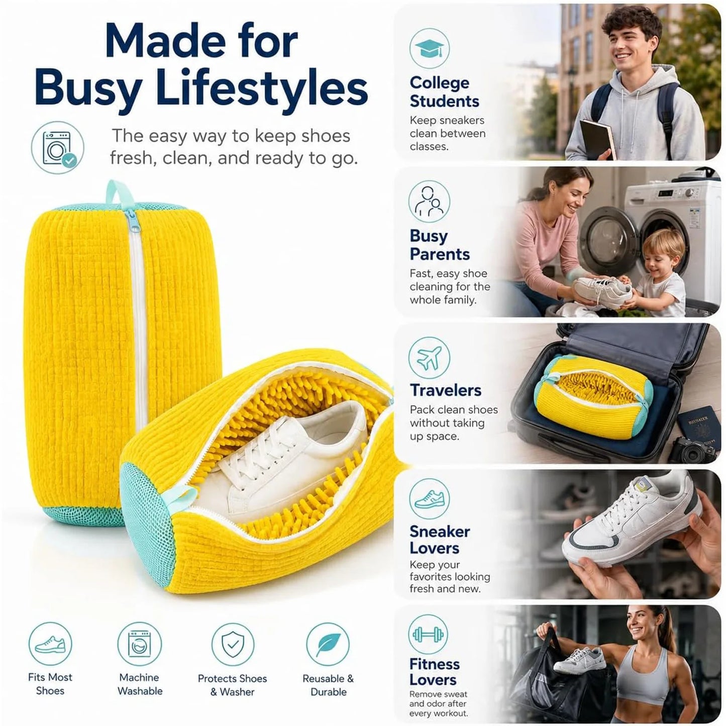 Shoe Washing Machine Bag, Laundry Bags for Washer & Dryer Deep Cleaning Machine for All Shoes Type Shoe Cleaning Bag with Zipper