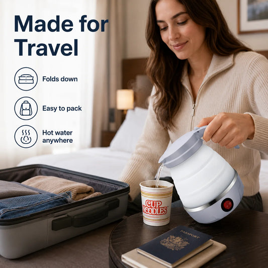 600ml Collapsible Electric Travel Kettle – Foldable, for Camping and Caravanning, with Silicone Handle