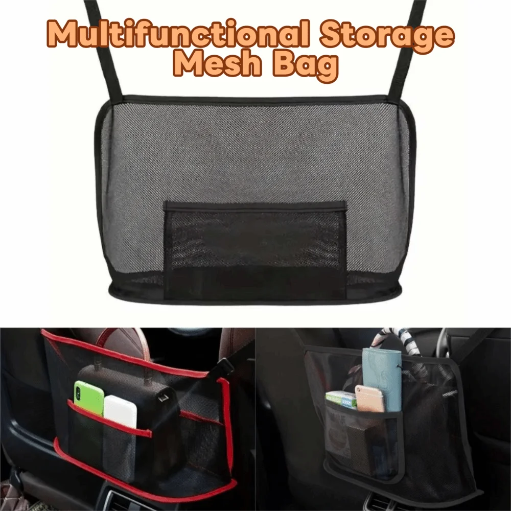 Large Capacity Car Seat Mesh Bag Convenient Hanging Mesh Storage Net Pocket Adjustable Spacious Handbag Purse Organizer Auto