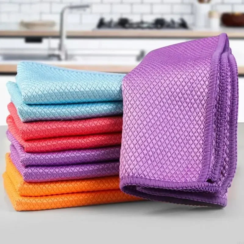 Multipurpose Wire Cloth Microfiber Fish Scales Cleaning Cloth 10Pcs for Shines On Glassware and Steel B95B