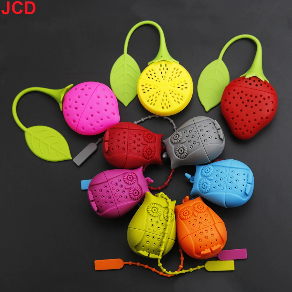 Silicone Strawberry+Lemon Loose Cute Owl Tea Leaf Strainer Herbal Spice Infuser Filter Diffuser Tea bag tea maker tea infuser ﻿