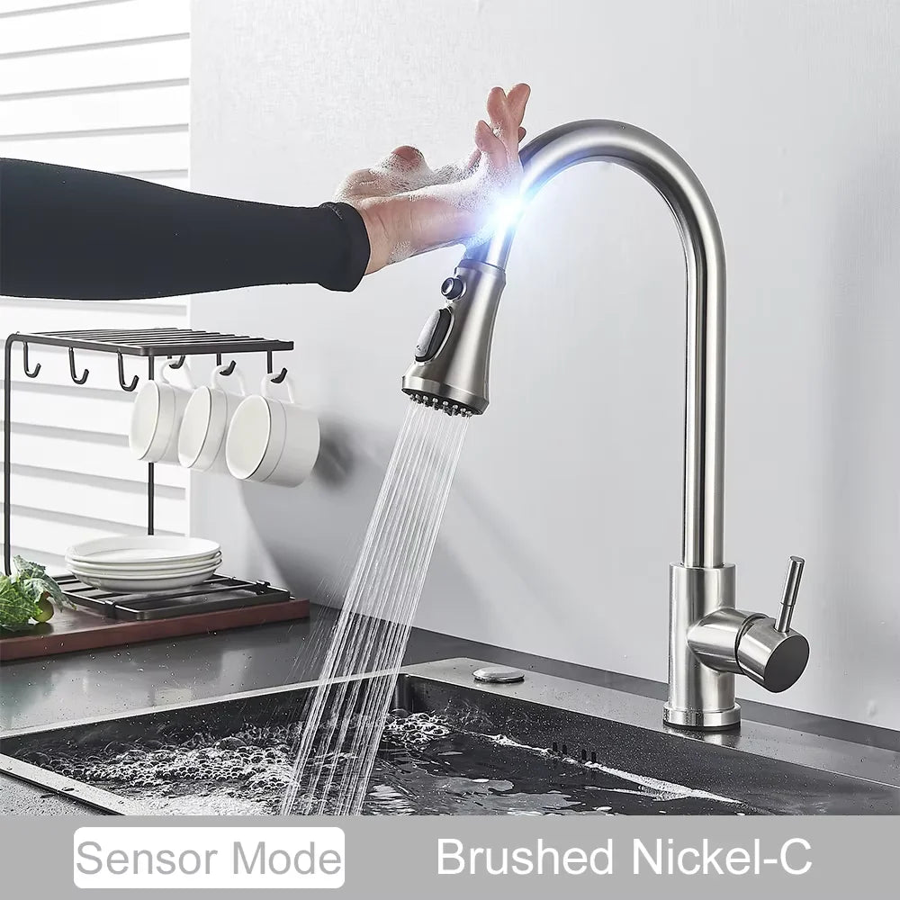 Pull Out Intelligent Touch Kitchen Sink Faucet With Hot And Cold Mixing Sink Faucet That Can Rotate 360 Degrees