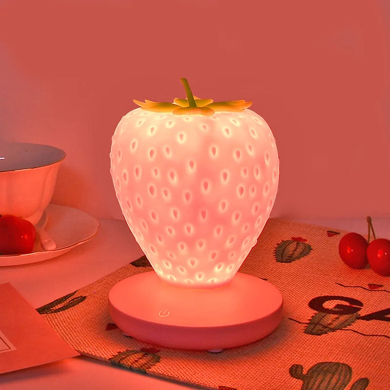 LED Strawberry Night Lamp USB Charing Bedside Lamp Silicon Touch-Sensor