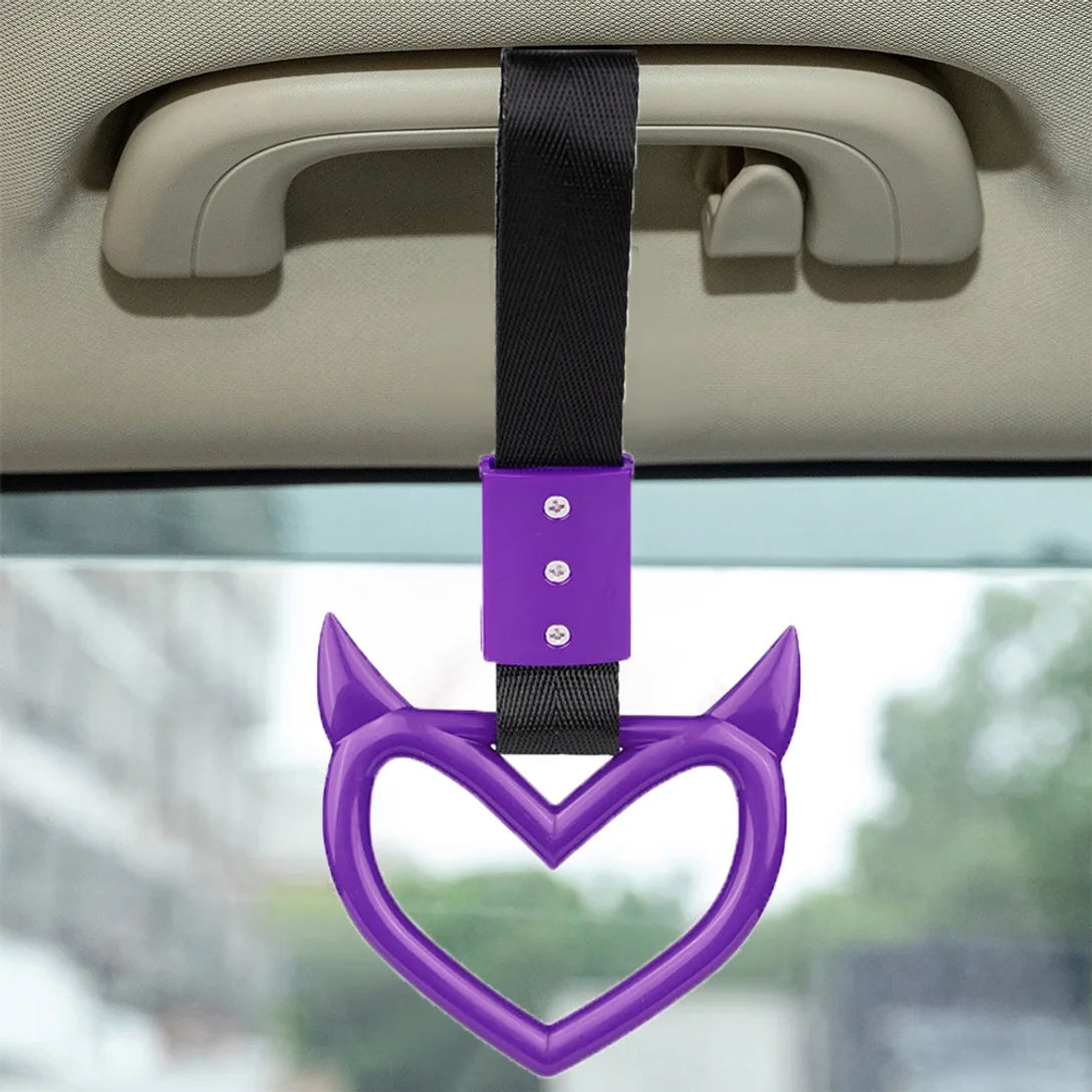 Gradient Devil Heart Tsurikawa Handle Strap, JDM Style Rearview Mirror & Bumper Decor, Car Interior & Exterior Accessory