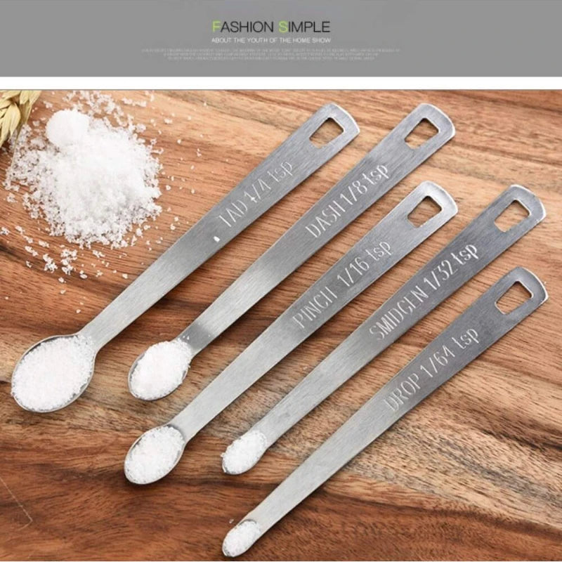 5pcs/Set Mini Measuring Spoon Baking Tools Stainless Steel Kitchen Seasoning Spoon Multiple Size Spoon Tea Seasoning Coffee Tool