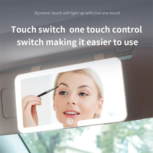 Universal Car Sun Visor Makeup Mirror with LED Fill Light, Rechargeable HD Vanity Mirror, Portable Car Interior Cosmetic Mirror