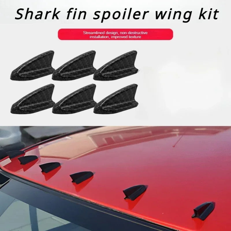 6/1 PCS UV-protected & weatherproof 6pcs Black Car EVO-Style PP Roof Shark Fins Spoiler Wing Kit Vortex Generator