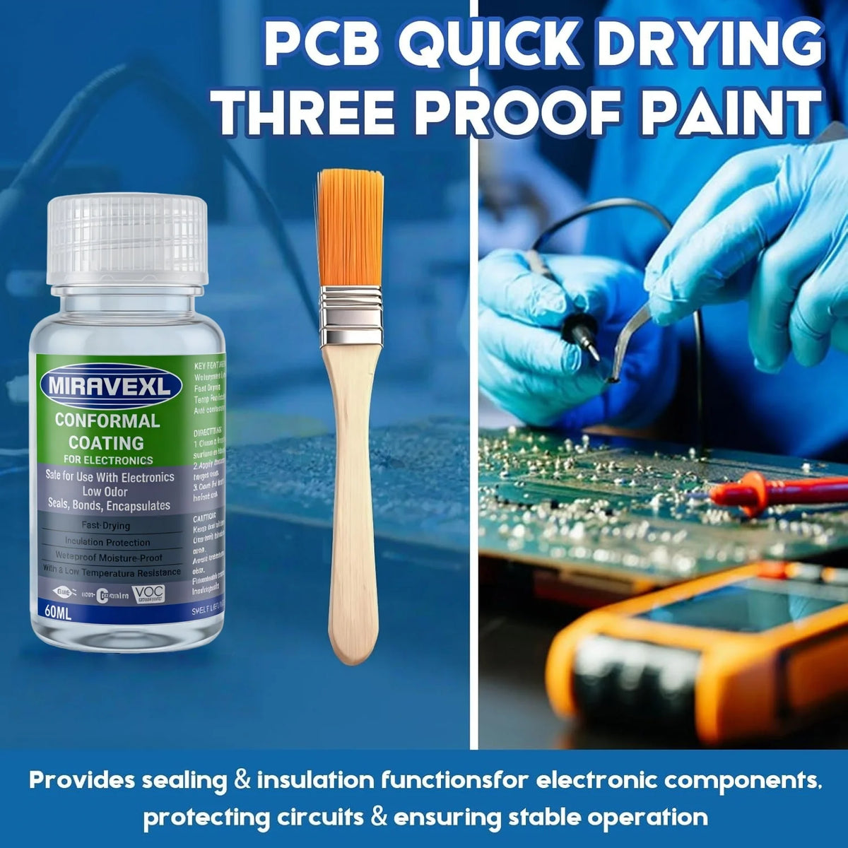 PCB Conformal Coating Clear Waterproof Insulating Varnish Fast Dry Electronic Circuit Board Protection Paint + Brush