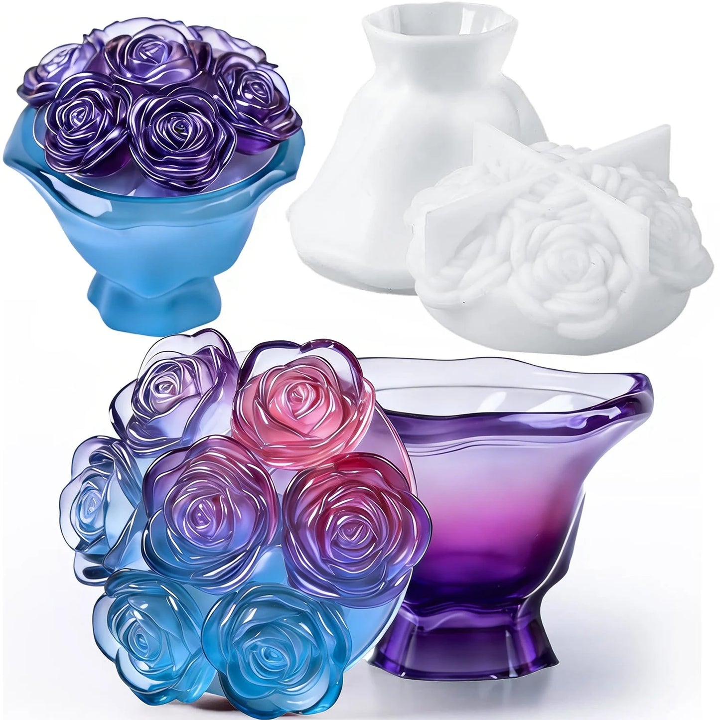 Set of hand-held rose jar molds with LIDS
