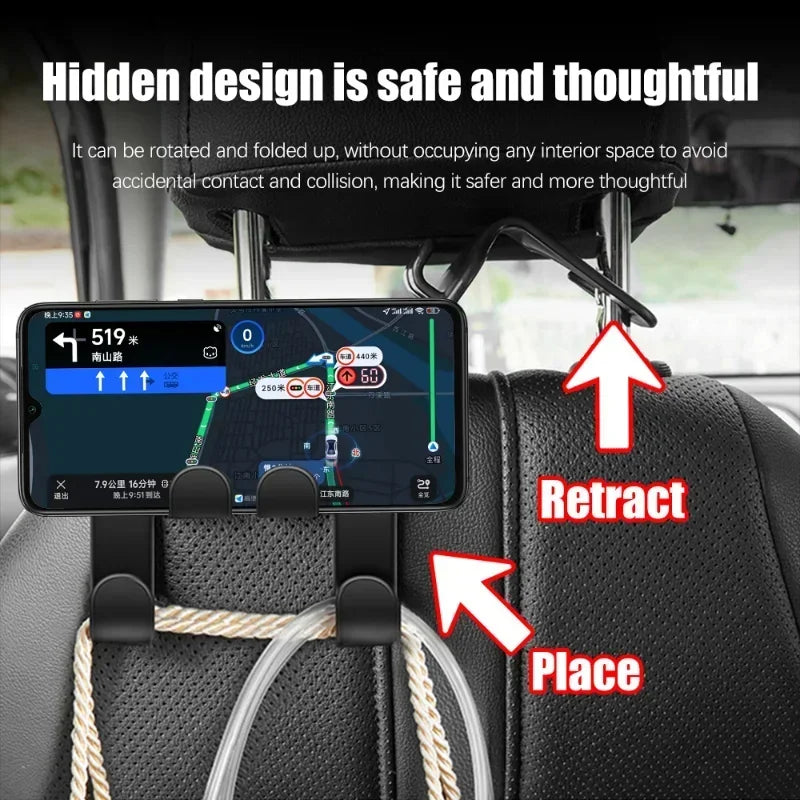 1/2Pcs Universal Car Backseat Multifunction Phone Holder with Hook for Rear Seat Storage Mount Auto Organizer Accessories