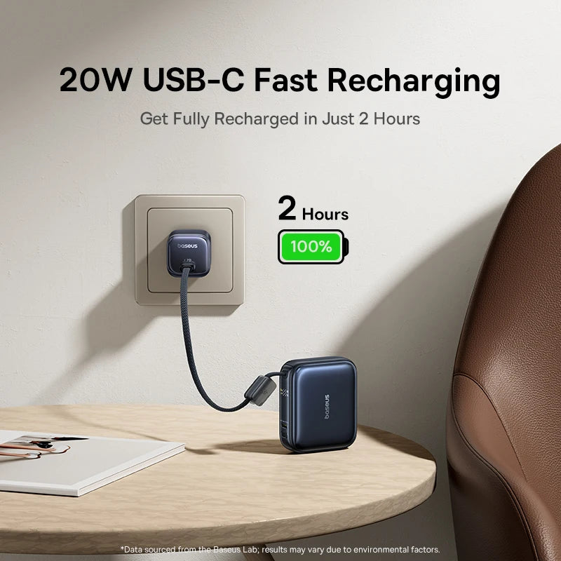 Baseus 45W Mini Power Bank 10000mAh Built-In USB-C Cable Pocket-Sized Smaller Fast Charging Portable For iPhone 17 Samsung S25