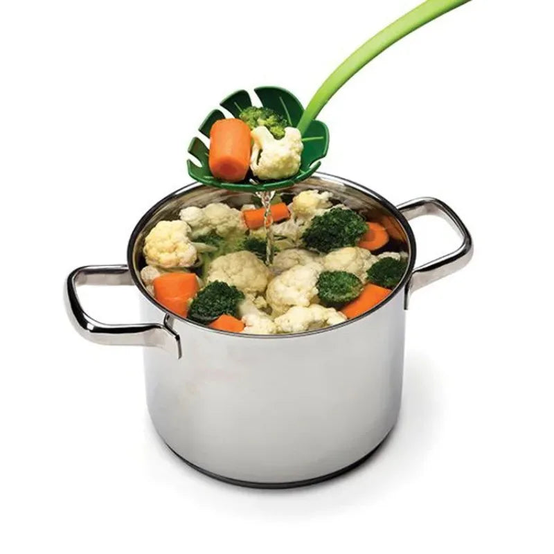 Creative Turtle Back Leaf Strainer Spoon Jungle Green Leaf Noodle Skimmer Spoon Kitchen Filter Scoop