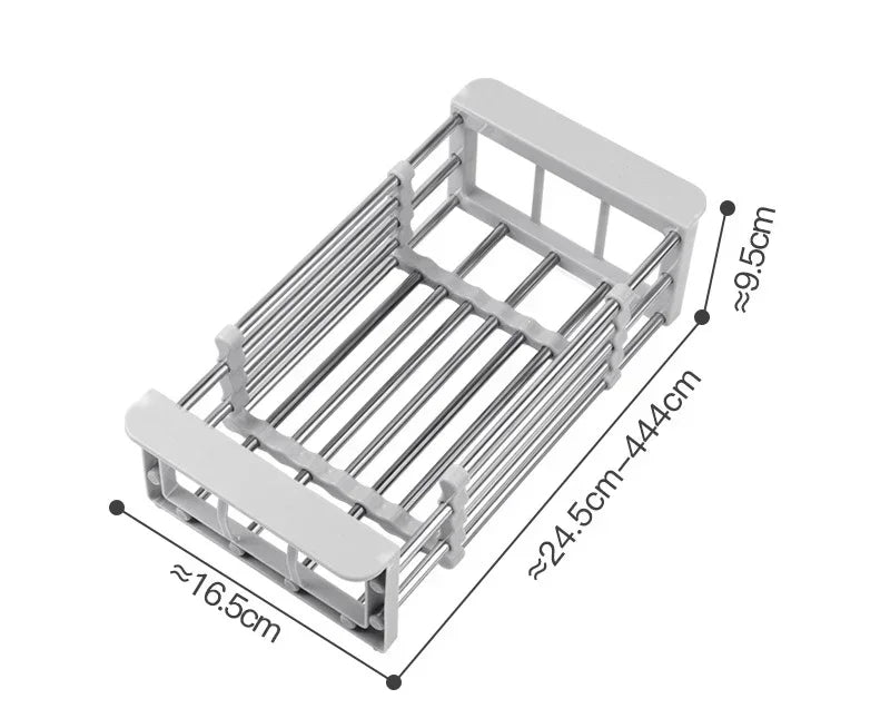 Stainless Steel Retractable Sink Drain Rack, Kitchen Dish Fruit Vegetable Washing Drain Storage Holder