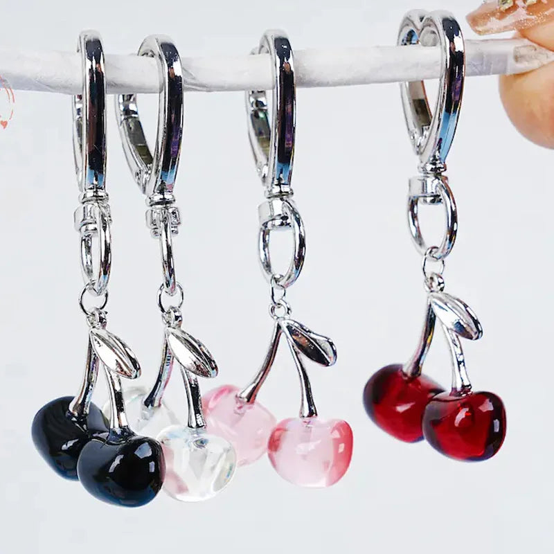 Cute Exquisite Stereo Transparent Simulated Fruit Red Little Cherry Resin Keychain for Women Bag Pendant Jewelry Accessory Gifts