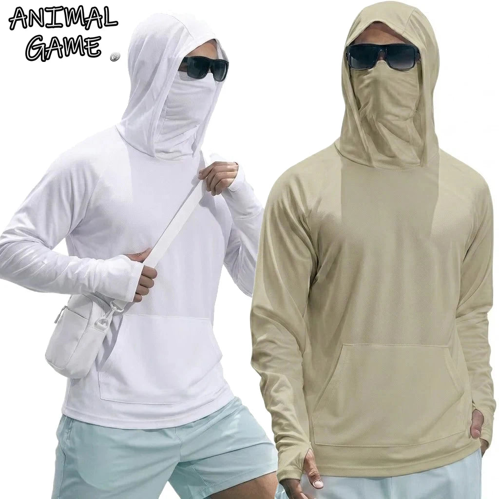 Summer UPF50+ Performance Mens T-Shirt Long Sleeve Hoodie Sun Running Quick Dry Shirts Sunscreen Fishing Ice Silk Streetwear